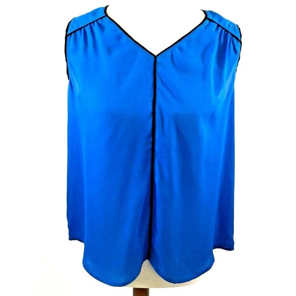 NSR Sleeveless Top Blue With Black Trim Petite Medium - Picture 1 of 5